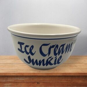 Clay Design Large "Ice Cream Junkie" Bowl White and Navy